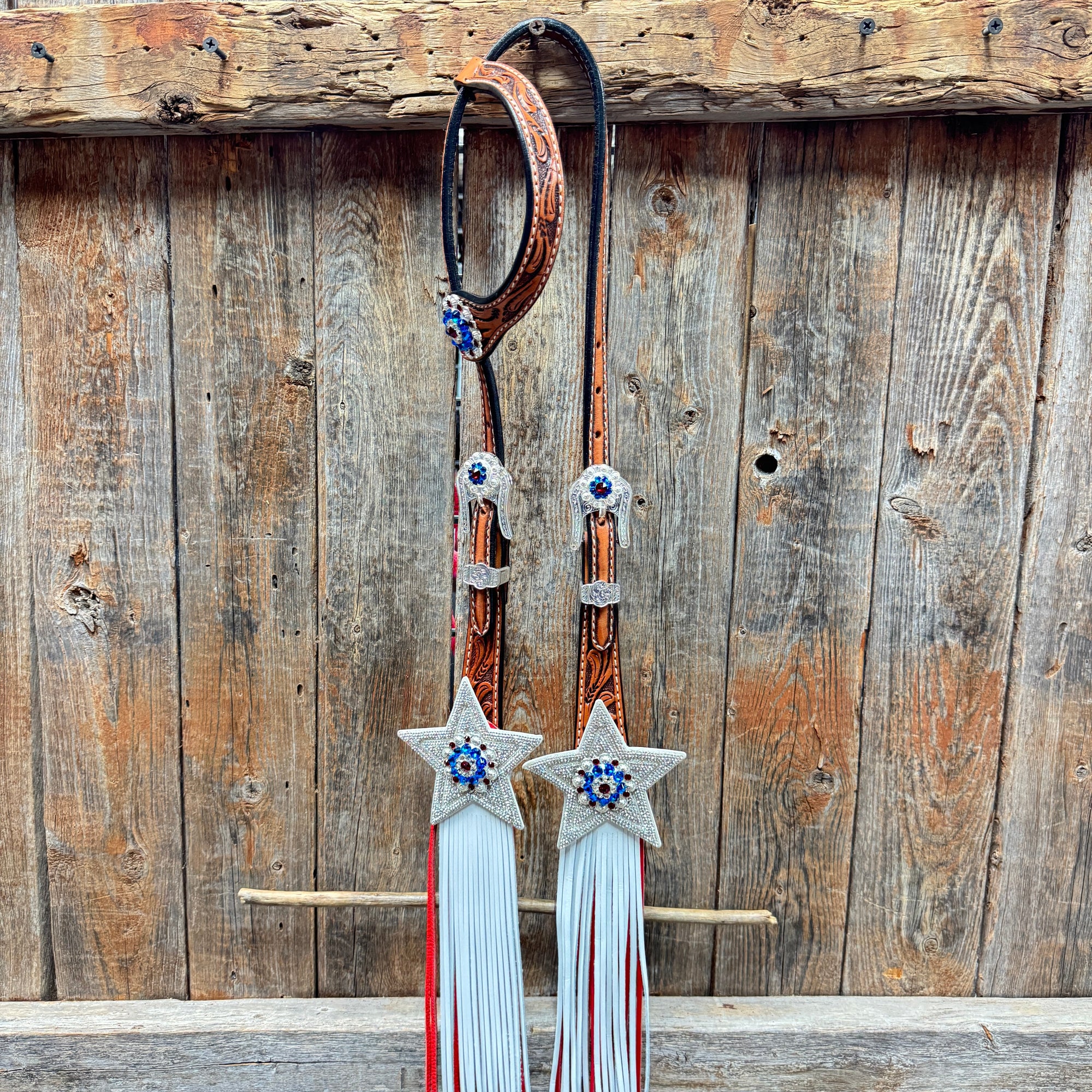 Light Oil Roper Rhinestone and Patriotic Browband/One Ear Tack Set 