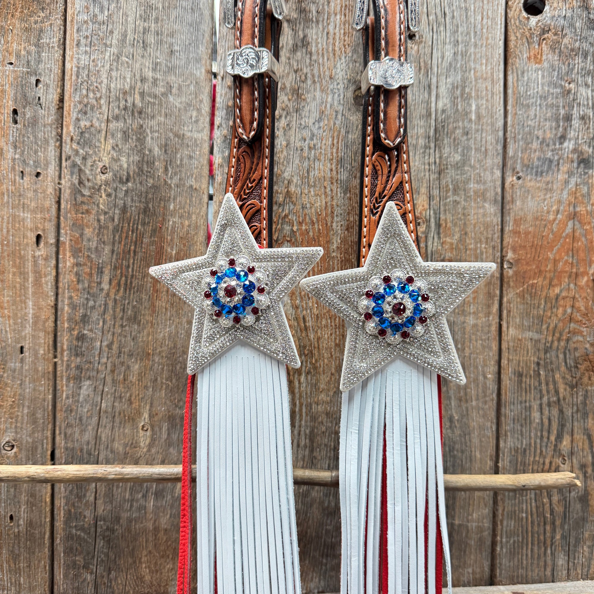 Light Oil Roper Rhinestone and Patriotic Browband/One Ear Tack Set 