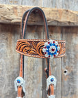 Light Oil Roper Rhinestone and Patriotic Browband/One Ear Tack Set 