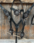 Black Floral Midnight Browband / Breastcollar Tack Set  