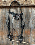 Black Floral Midnight Browband / Breastcollar Tack Set  