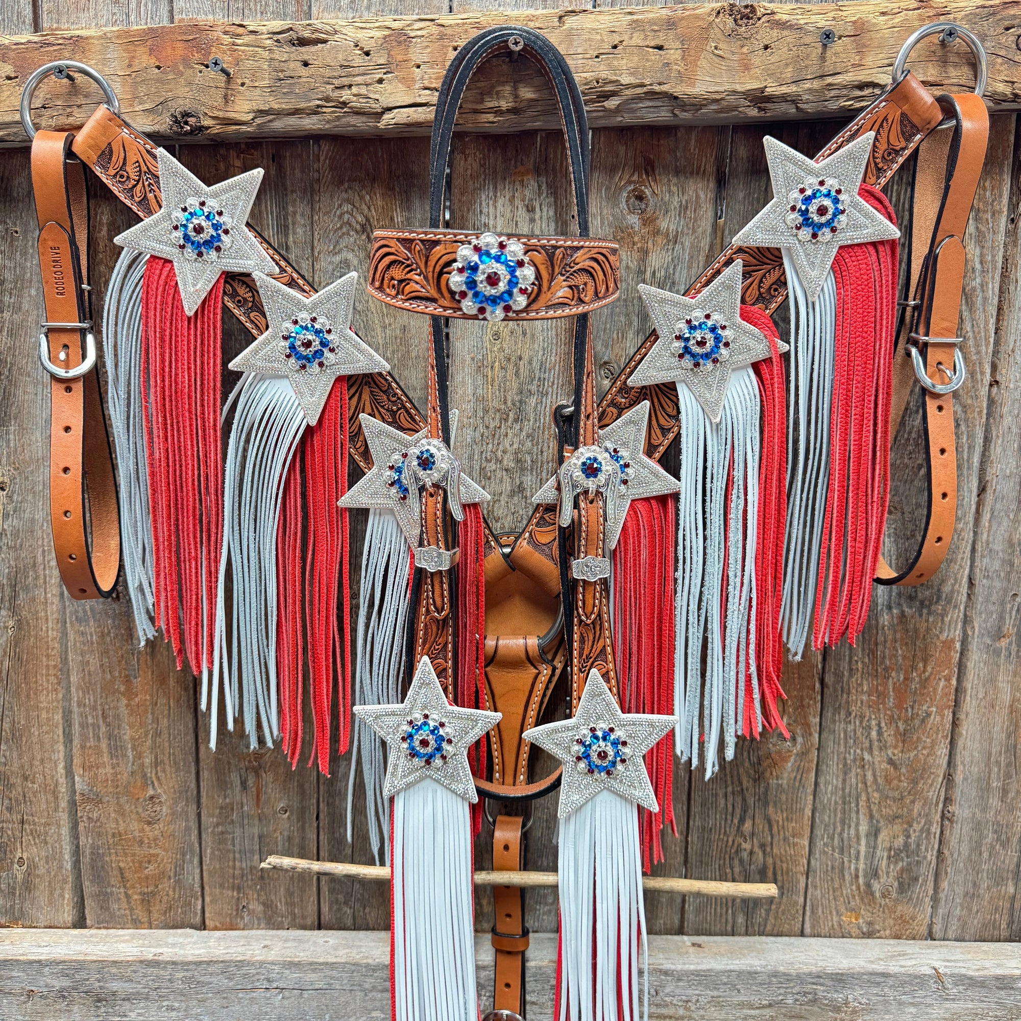 Light Oil Roper Rhinestone and Patriotic Browband/One Ear Tack Set 