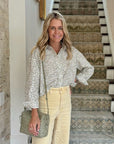 MASON'S DAUGHTER | the Cropped Boyfriend Shirt, Olive Green & Ivory Printed Poplin