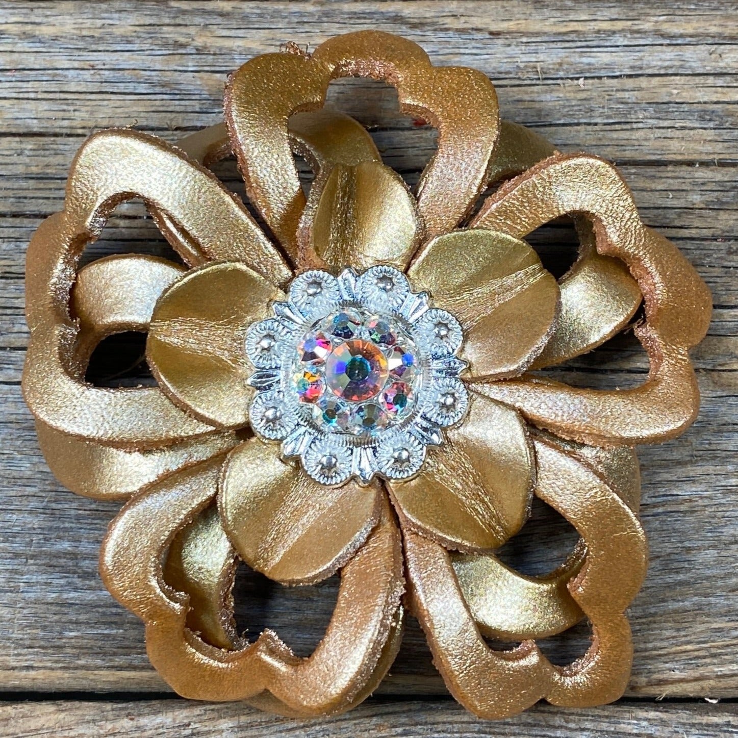 Gold Lotus Leather Flowers - 1" Crystal Conchos - Options