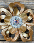Gold Lotus Leather Flowers - 1" Crystal Conchos - Options