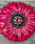 Pink Daisy Leather Flowers - 1" Crystal Conchos - Options