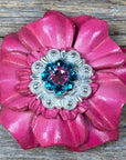 Pink Carnations Leather Flowers - 1" Crystal Conchos - Options