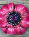Pink Carnations Leather Flowers - 1" Crystal Conchos - Options