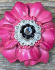 Pink Carnations Leather Flowers - 1" Crystal Conchos - Options