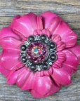 Pink Carnations Leather Flowers - 1" Crystal Conchos - Options