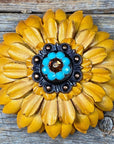 Yellow Daisy Leather Flowers - 1" Crystal Conchos - Options