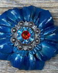 Teal Carnations Leather Flowers - 1" Crystal Conchos - Options