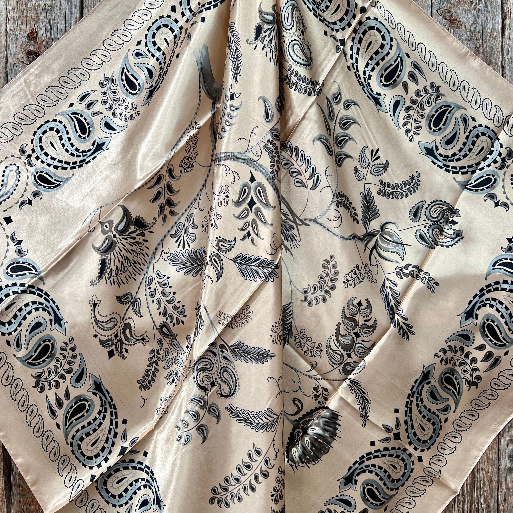 35X35" Light Pink &amp; Silver Paisley Wild Rag / Scarf - W115L Slide WRC435B