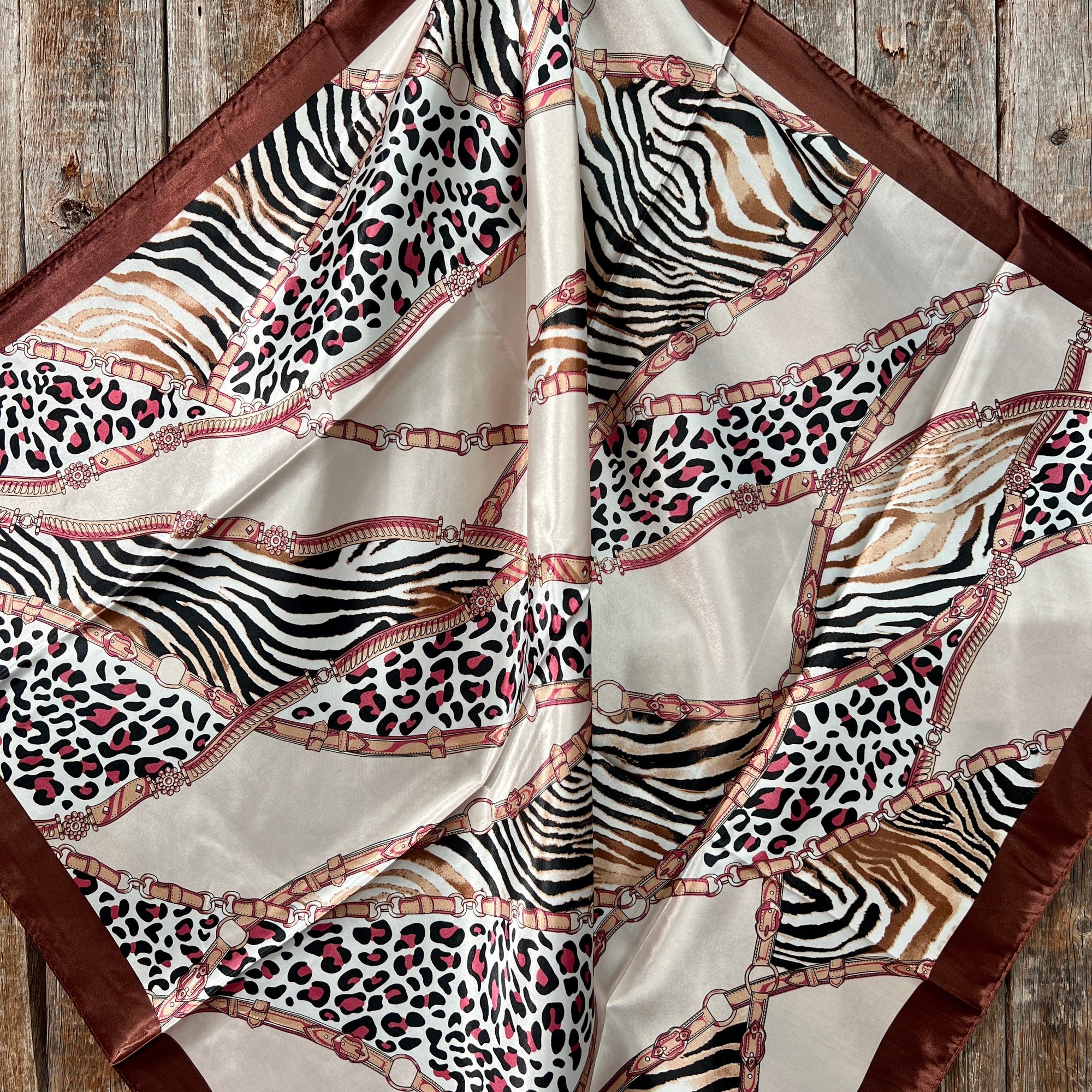 35X35" Tan Animal Print Wild Rag / Scarf -W141L Slide WRC2295B