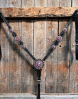 Black Floral Fuchsia Browband / One Ear Tack Set 