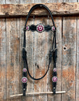 Black Floral Fuchsia Browband / One Ear Tack Set 
