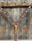 Floral Teal Dot Western Floral Browband/One Ear Headstall & Breastcollar Tack Set 