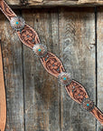 Floral Teal Dot Western Floral Browband/One Ear Headstall & Breastcollar Tack Set 