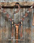 Floral Teal Dot Western Floral Browband/One Ear Headstall & Breastcollar Tack Set 