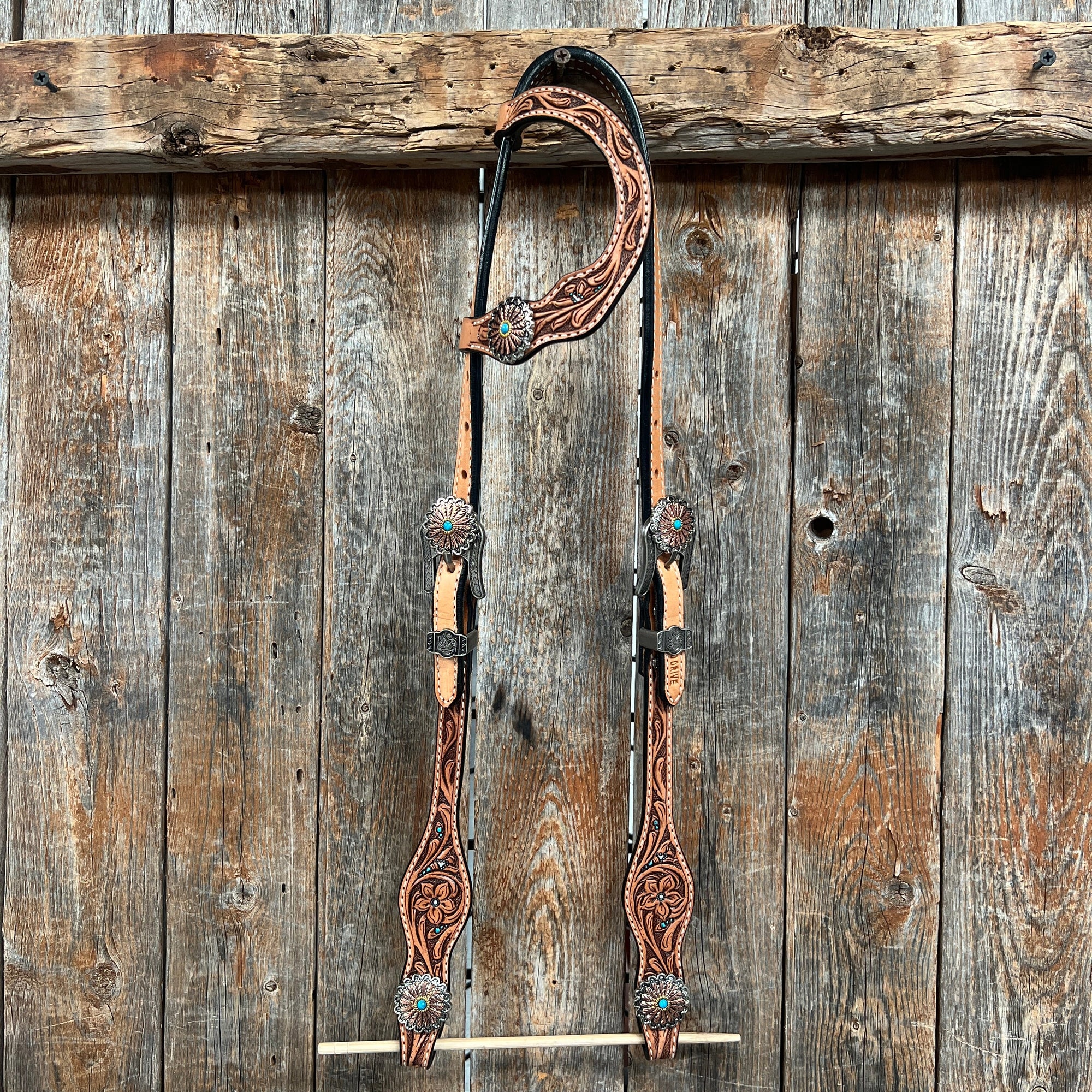 Floral Teal Dot Western Floral Browband/One Ear Headstall &amp; Breastcollar Tack Set 