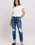 JUDY BLUE DISTRESSED & CUFFED BOYFRIEND JEANS 82647