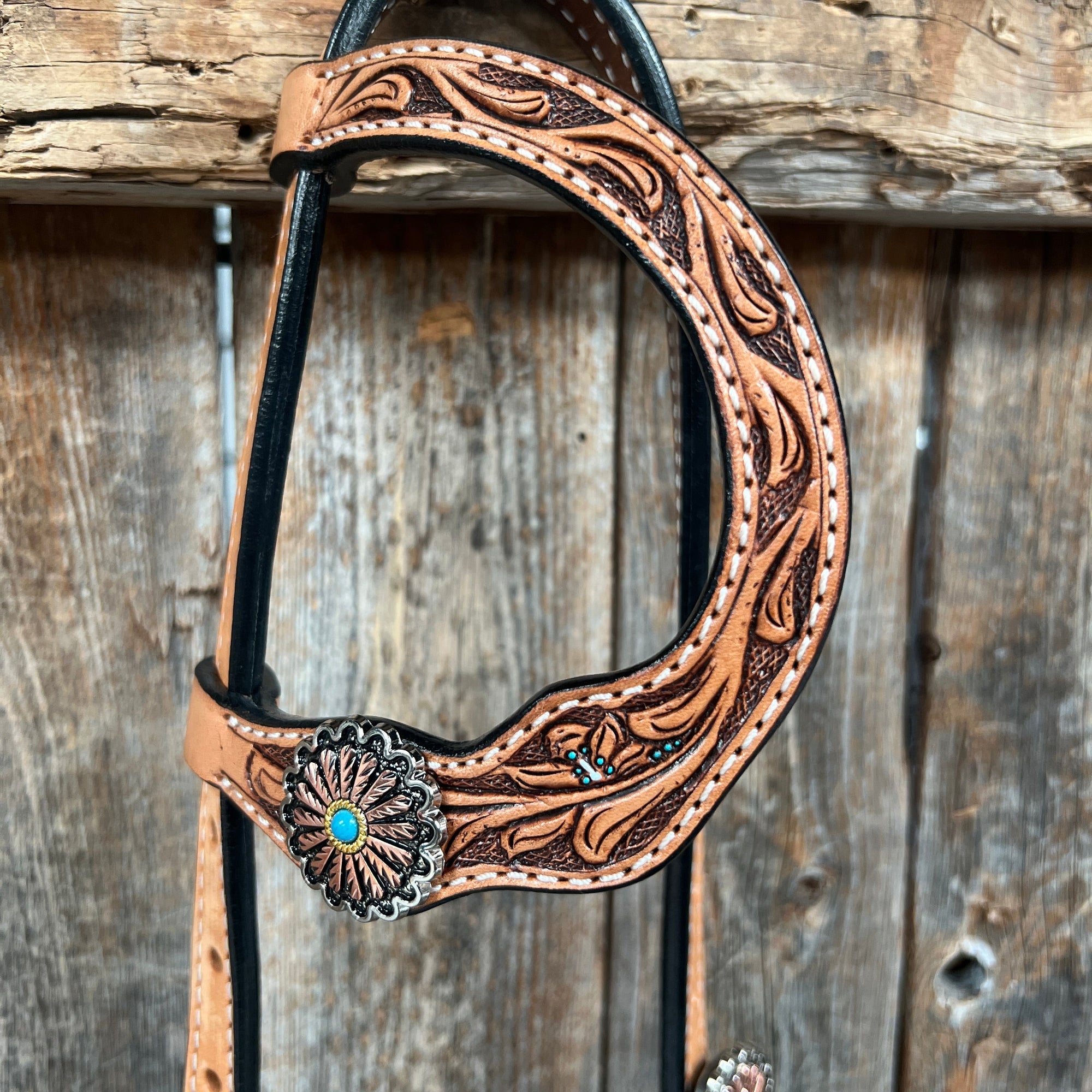 Floral Teal Dot Western Floral Browband/One Ear Headstall &amp; Breastcollar Tack Set 