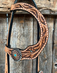 Floral Teal Dot Western Floral Browband/One Ear Headstall & Breastcollar Tack Set 