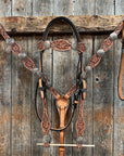Floral Teal Dot Western Floral Browband/One Ear Headstall & Breastcollar Tack Set 