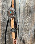 Floral Teal Dot Western Floral Browband/One Ear Headstall & Breastcollar Tack Set 