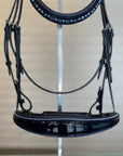 Premium Navy Patent Leather Snaffle Bridle With Removable Flash For Dressage Riding