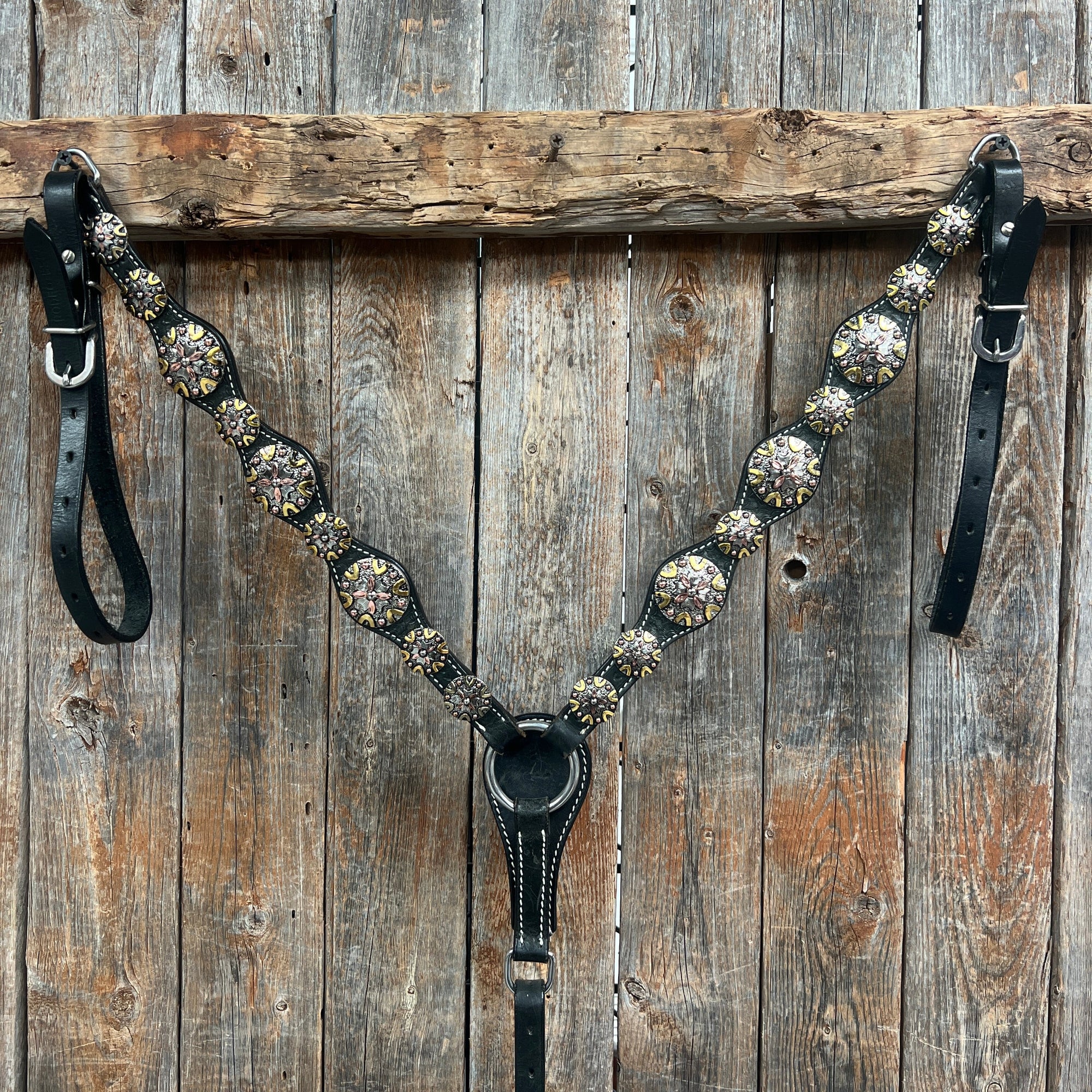 Black Basketweave Copper - Antique Silver Browband Tack Set  