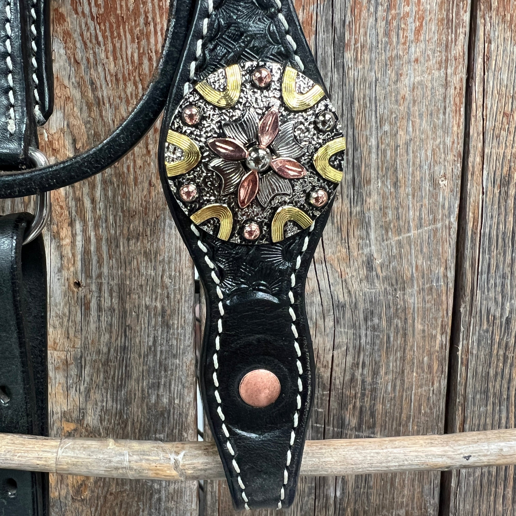 Black Basketweave Copper - Antique Silver Browband Tack Set  