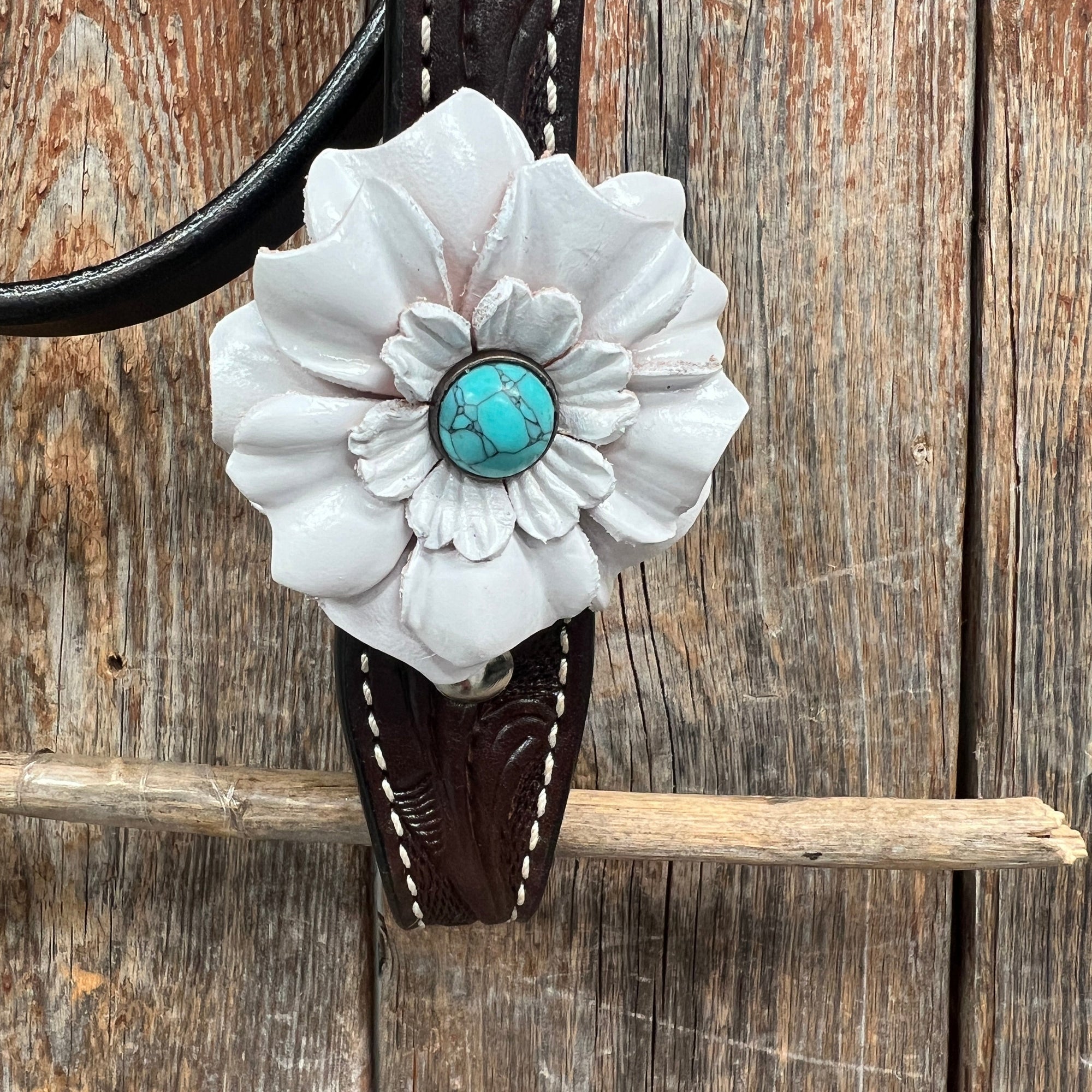 Dark Oil Floral Turquoise Cabochon Browband / Breastcollar Tack Set  