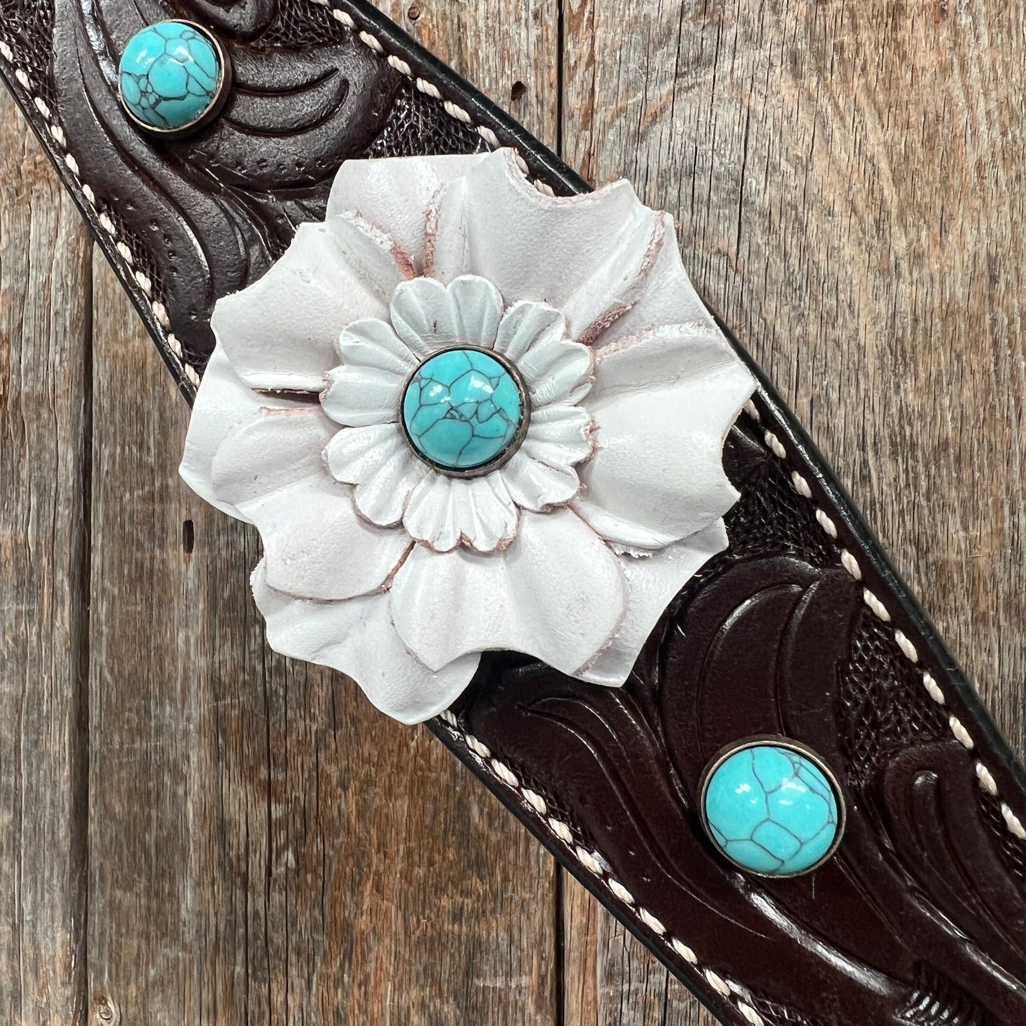 Dark Oil Floral Turquoise Cabochon Browband / Breastcollar Tack Set  