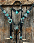 Black Floral Turquoise - Clear Browband / Breastcollar Tack Set  