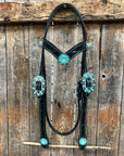 Black Floral Turquoise - Clear Browband / Breastcollar Tack Set  