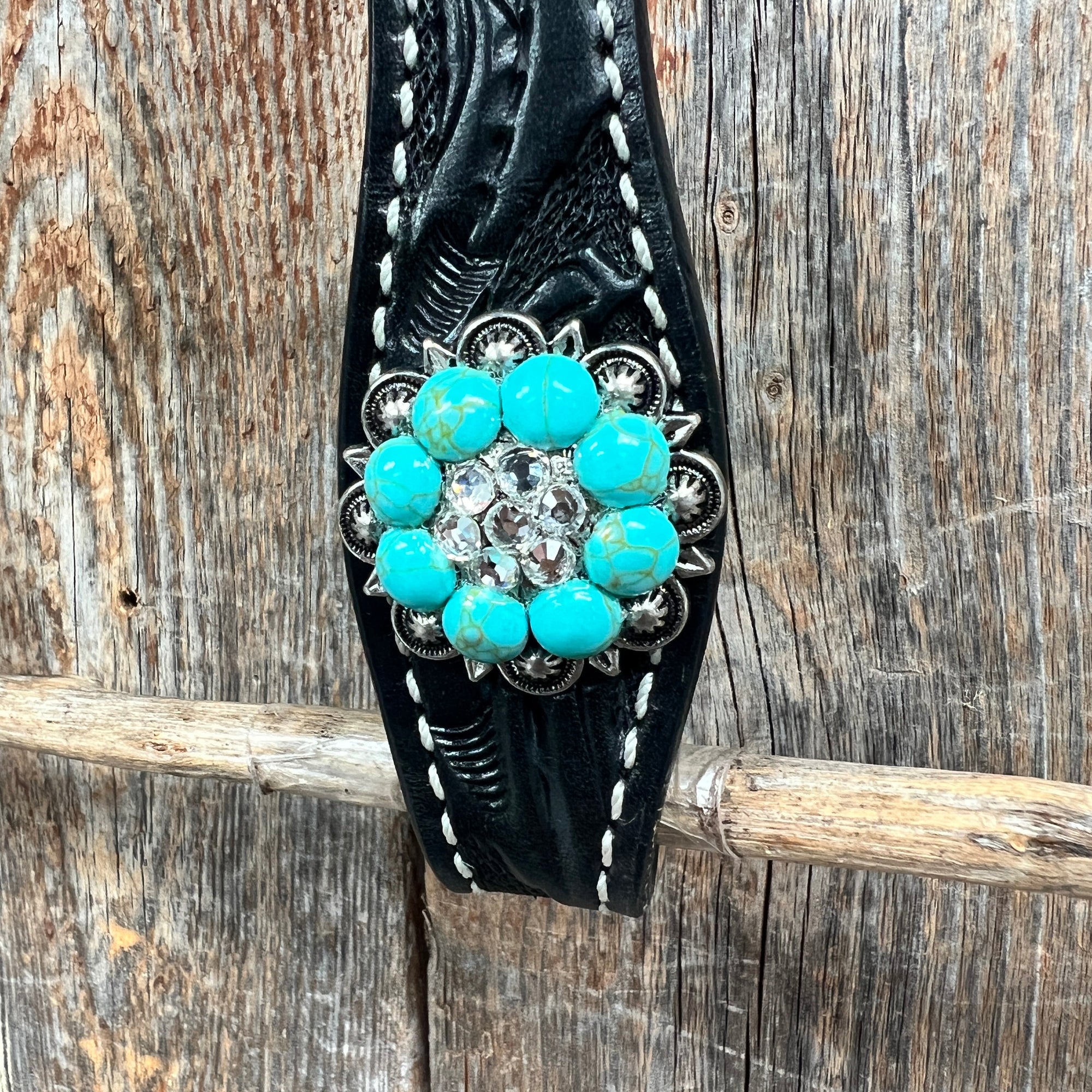 Black Floral Turquoise - Clear Browband / Breastcollar Tack Set  