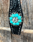 Black Floral Turquoise - Clear Browband / Breastcollar Tack Set  