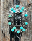 Black Floral Turquoise - Clear Browband / Breastcollar Tack Set  