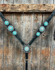 Black Floral Turquoise - Clear Browband / Breastcollar Tack Set  