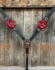 Black Floral Ruby - Champagne Browband / Breastcollar Tack Set  