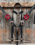 Black Floral Ruby - Champagne Browband / Breastcollar Tack Set  