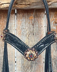 Black Floral Ruby - Champagne Browband / Breastcollar Tack Set  
