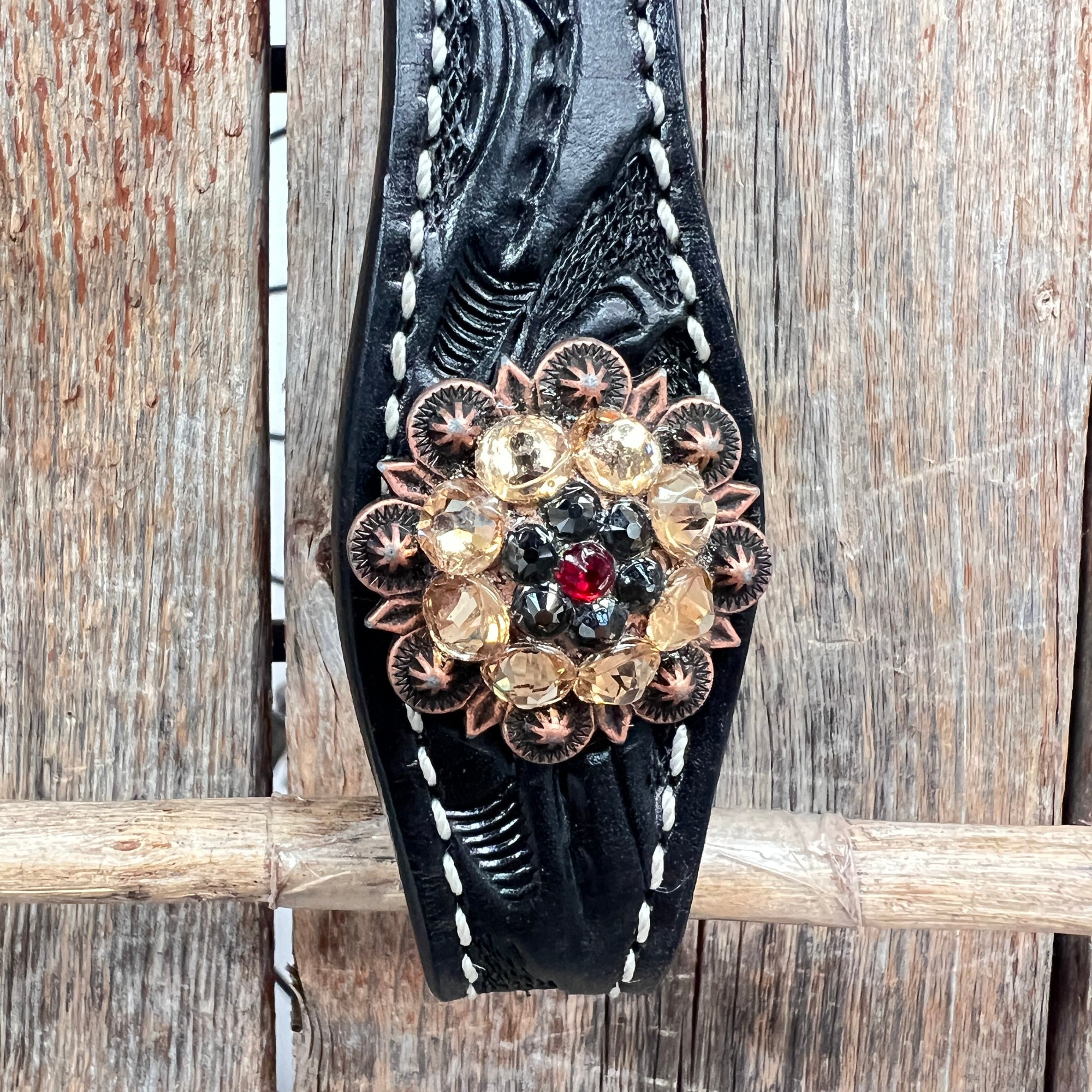 Black Floral Ruby - Champagne Browband / Breastcollar Tack Set  