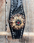 Black Floral Ruby - Champagne Browband / Breastcollar Tack Set  
