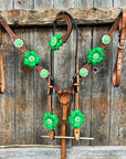 Light Oil Basketweave Neon Green - AB Browband/One Ear Tack Set  