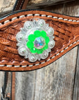 Light Oil Basketweave Neon Green - AB Browband/One Ear Tack Set  