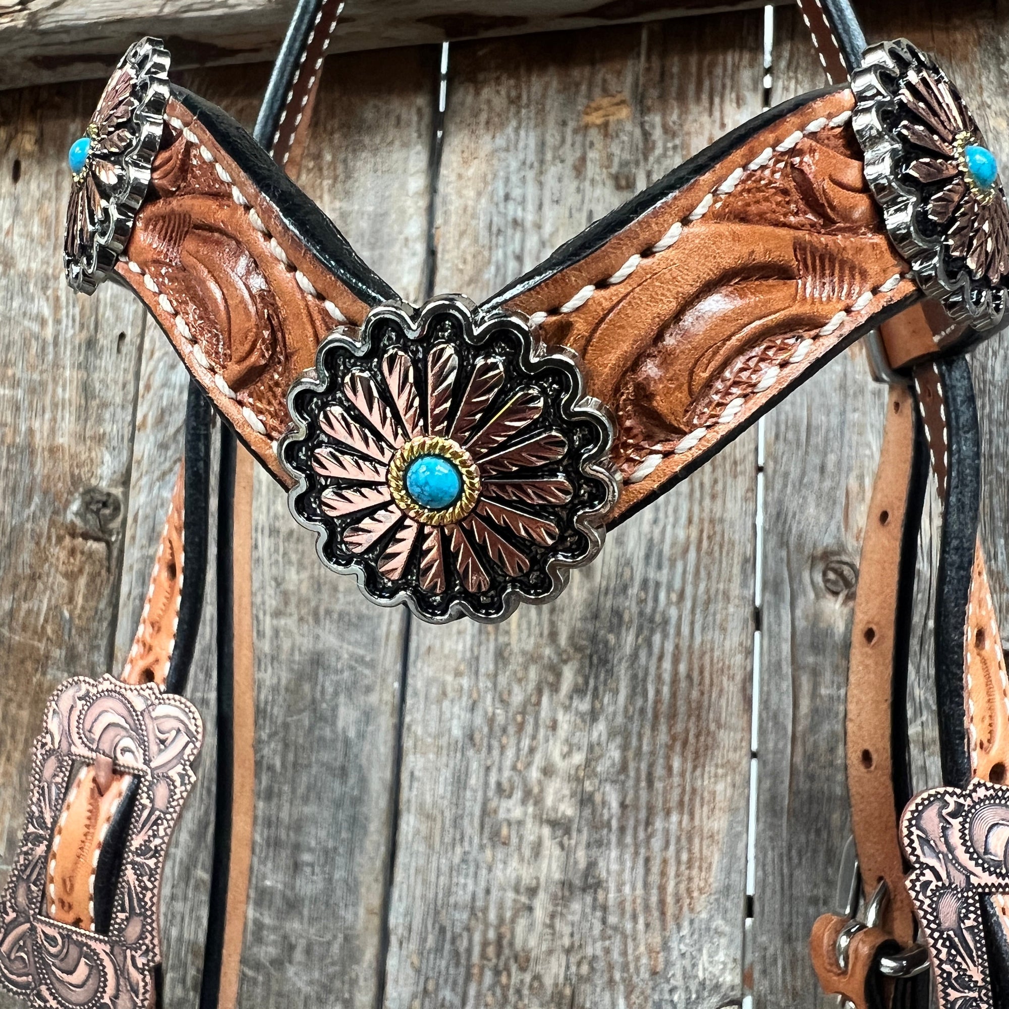 Light Oil Floral Western Flower Browband / Breastcollar Tack Set  