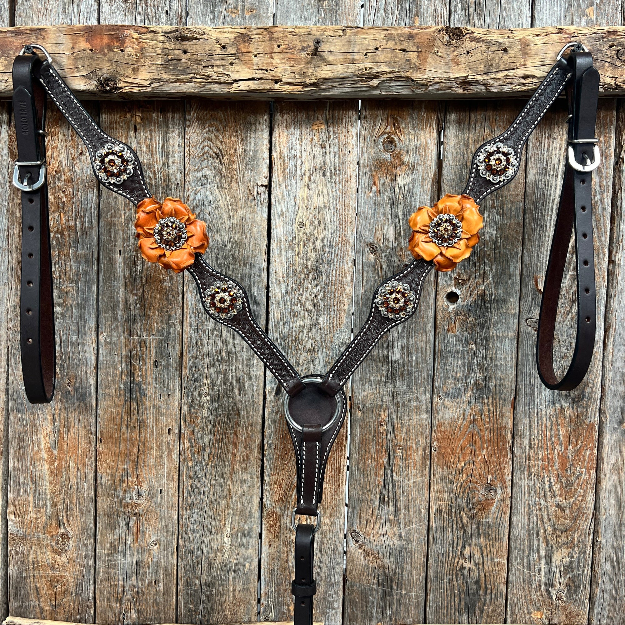 Dark Oil Basketweave Champagne - Topaz Browband/One Ear Tack Set  