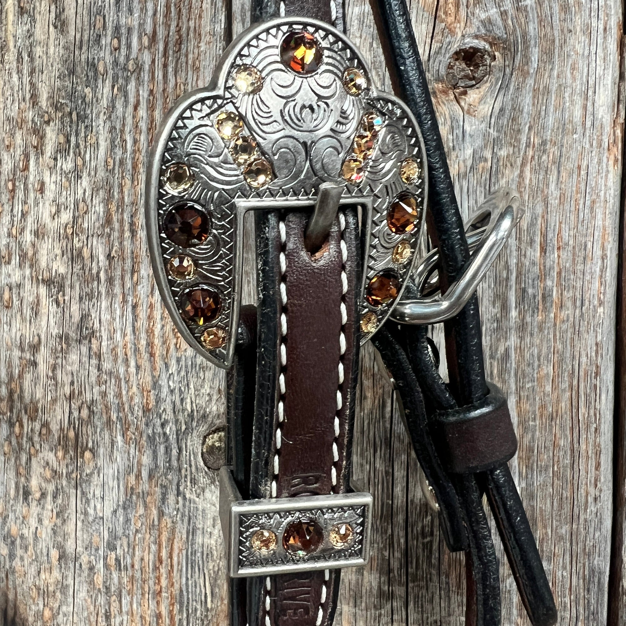 Dark Oil Basketweave Champagne - Topaz Browband/One Ear Tack Set  